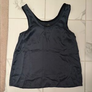 Women's Navy Sleeveless Silk Top
